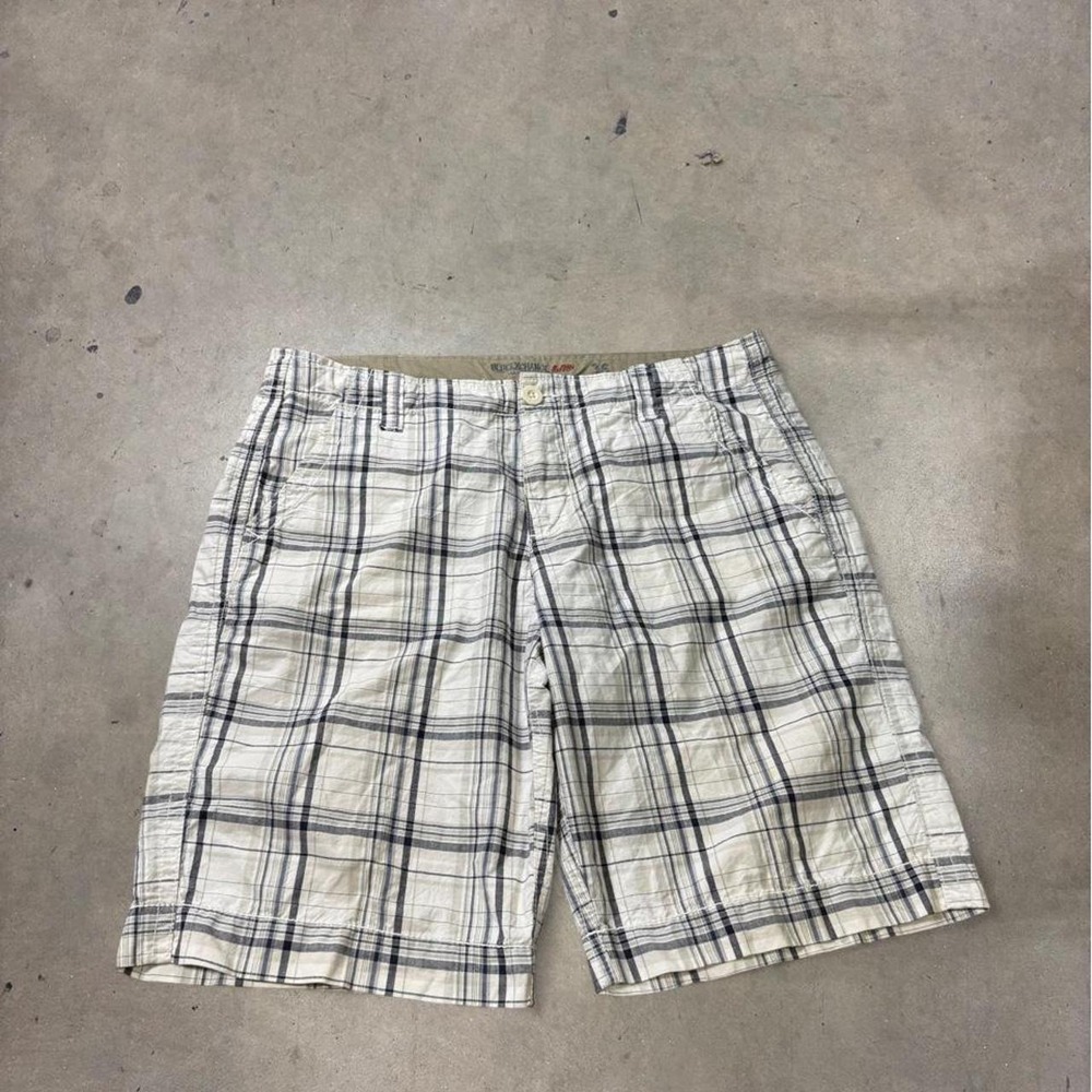 Blue Exchange Plaid Shorts Mens 36 Blue White Y2K Handcrafted Checkered Casual